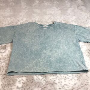 Zenana Bluish Greenish Acid Wash Raw Hem Cropped Womens XL Top